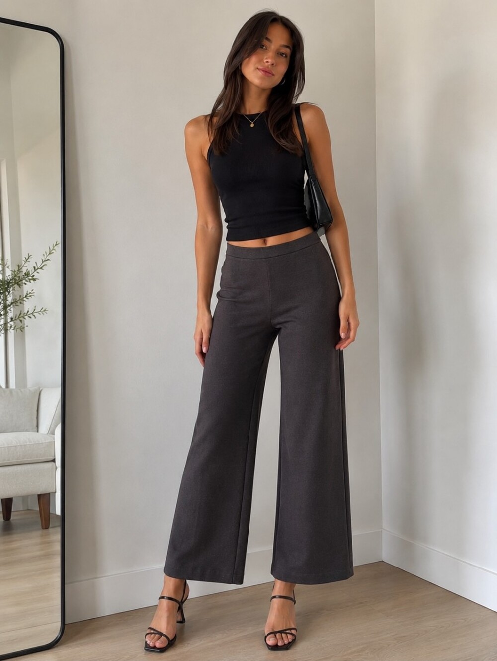 St. John Collection Knit Wool Blend Ankle Pants Brown Pull-On Wide Leg